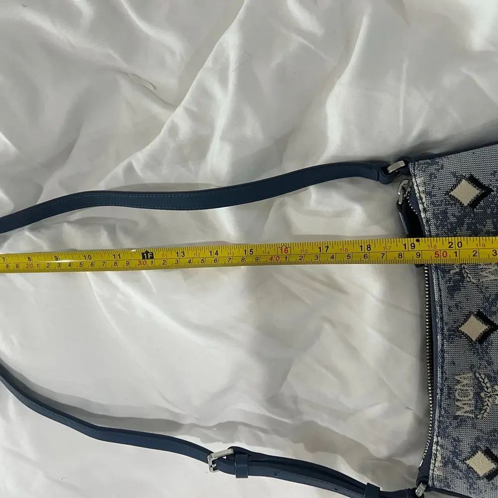 MCM Monogram Blue Canvas Adjustable Shoulder Bag - Picture 5 of 10